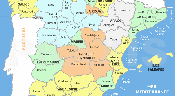 Carte géographique Espagne - Costa