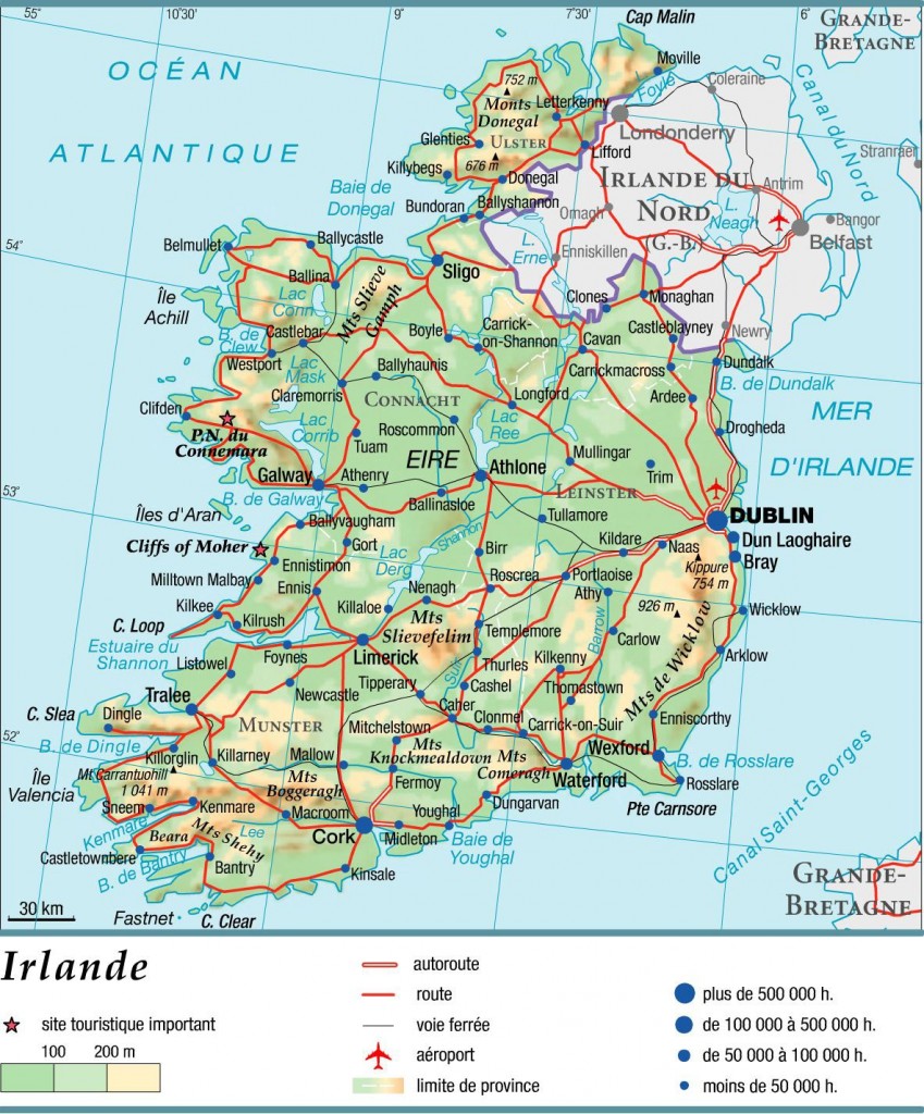 Carte Irlande - Villes et routes