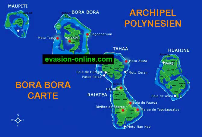 Carte des îles polynésiennes avec Bora Bora