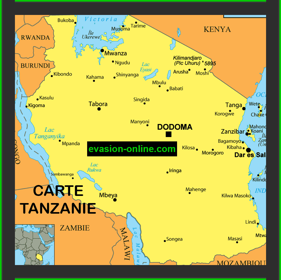 Stone Town - Carte de la Tanzanie