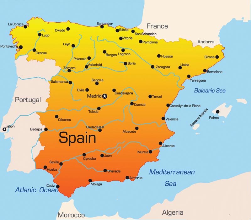 Carte Espagne avec villes