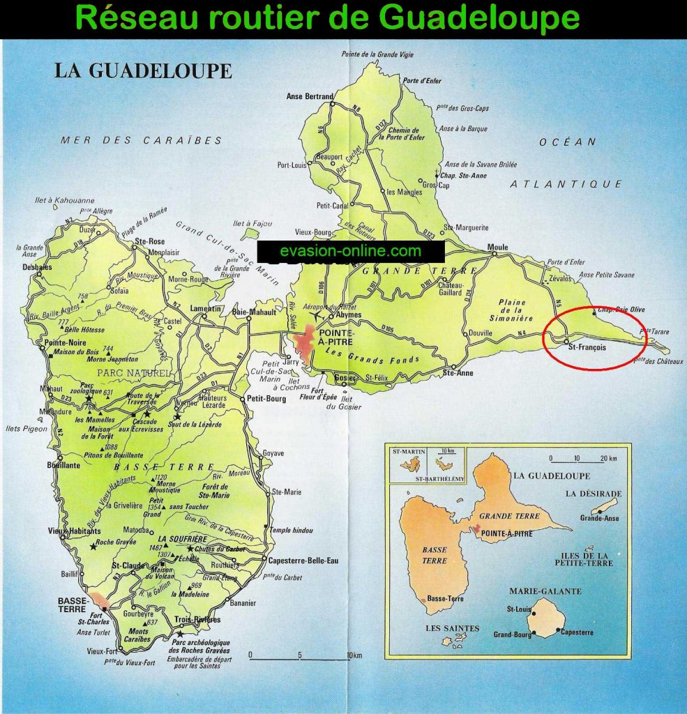 Carte des routes de Guadeloupe