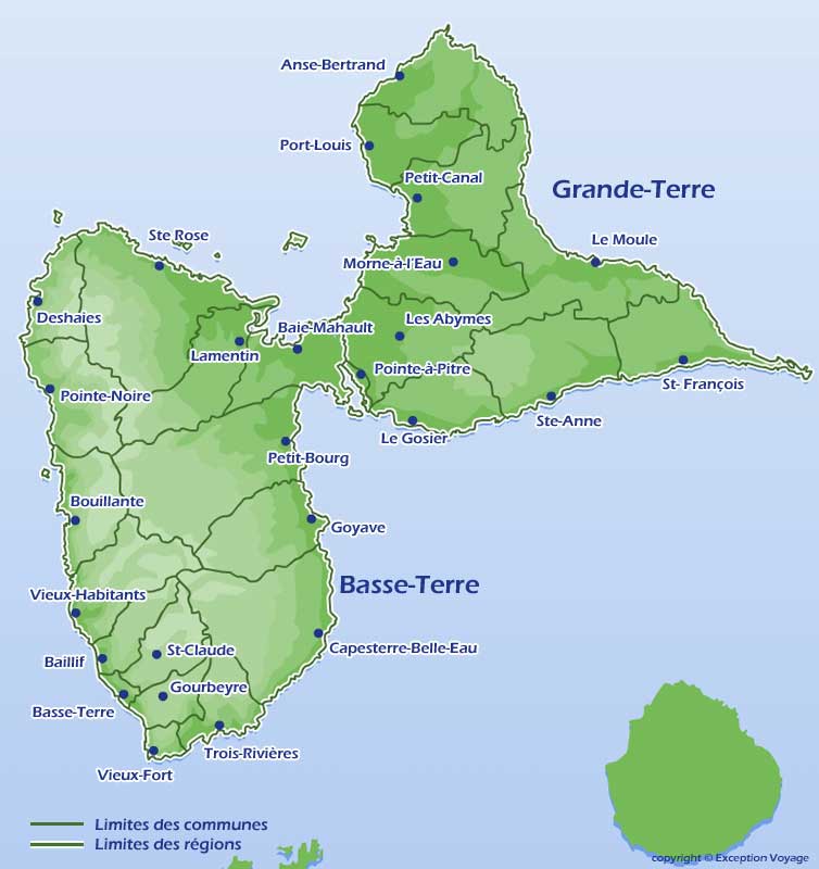 Carte de Guadeloupe - Vacances Antilles