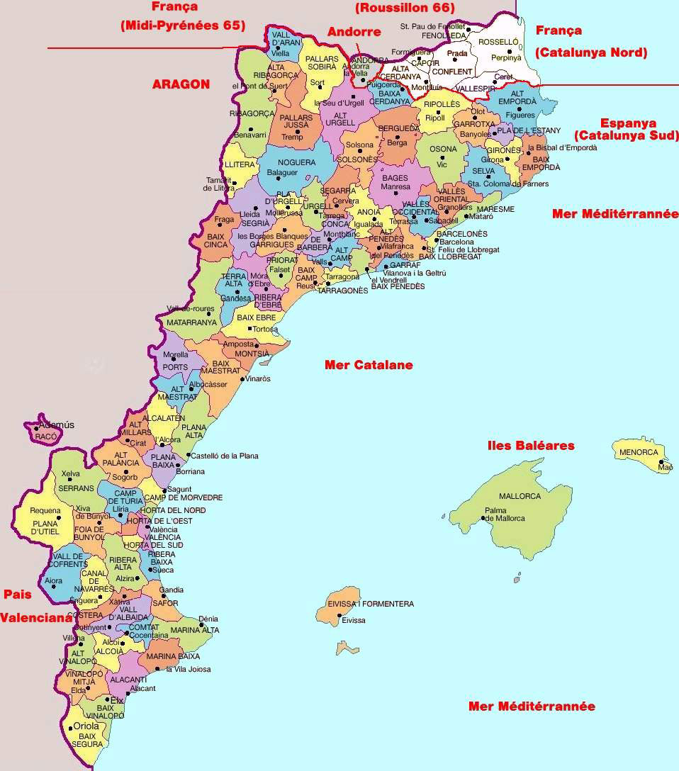 Carte de la catalogne avec capitale Barcelona