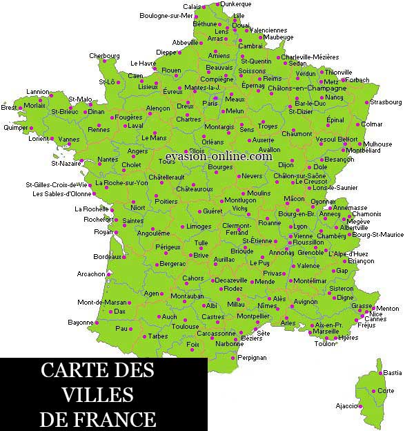 Carte détaillée des villes de France