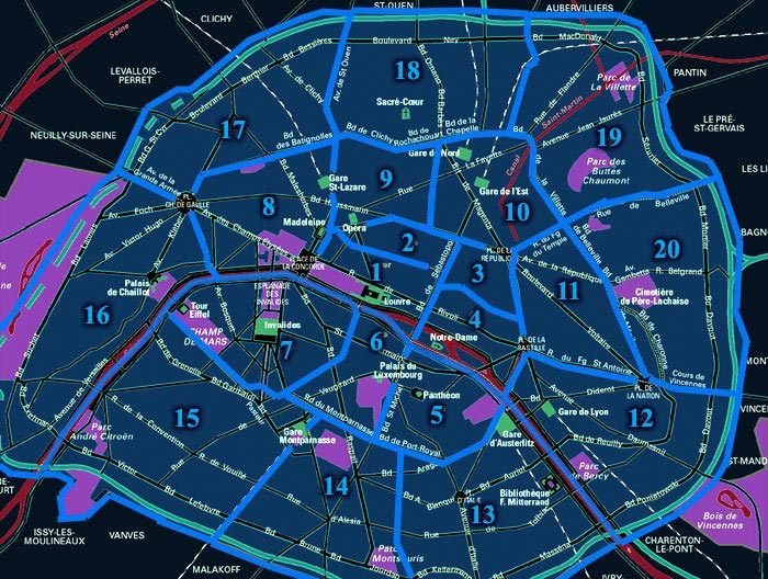 Arrondissements à Paris - Carte