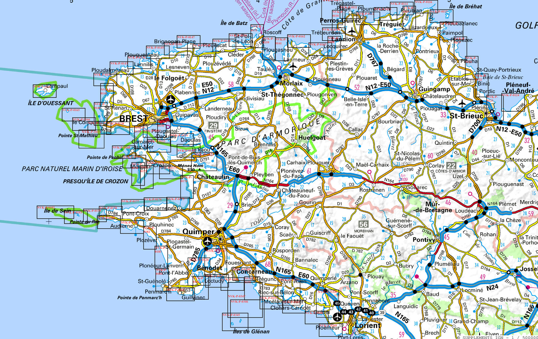 Carte des routes nationales en Bretagne