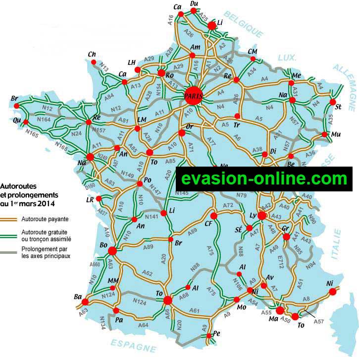 Plan des autoroutes en France