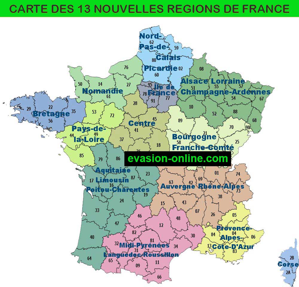 carte de France : les 13 nouvelles régions