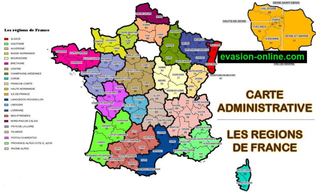 Carte administrative de France avec régions