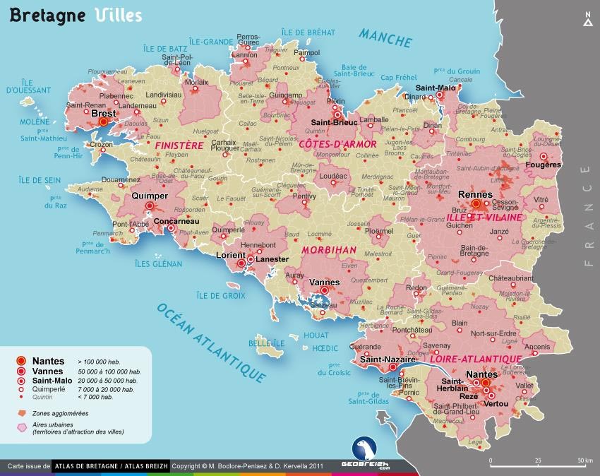Carte villes Bretagne - Communes principales