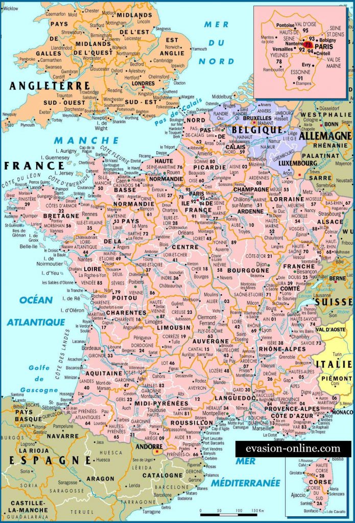Carte de France avec Pays d'europe