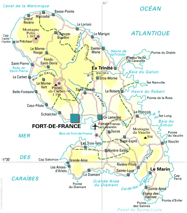 Carte de Martinique - Sites touristiques