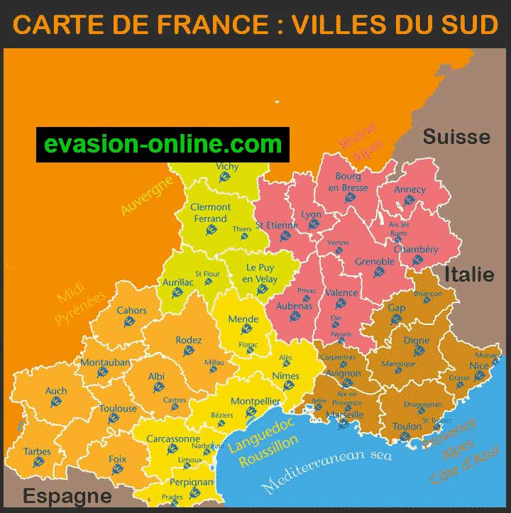 Carte France - Villes du Sud