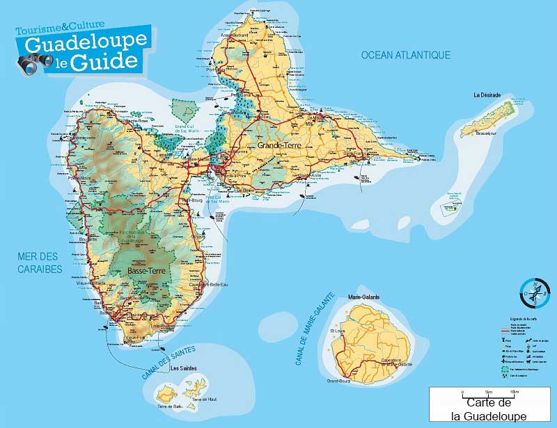 Carte détaillée de l'île de la Guadeloupe