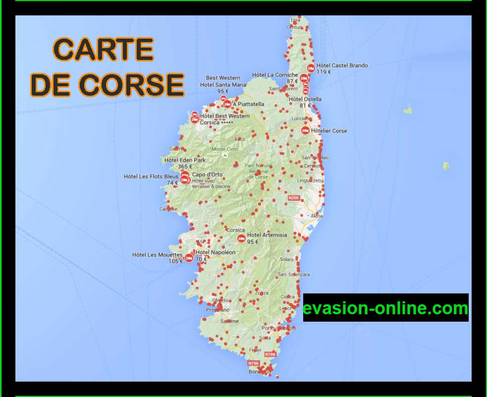 Carte des Hôtels en Corse