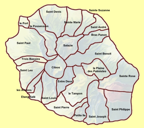 carte de la réunion avec les communes