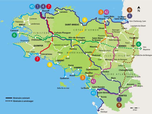 Carte de Bretagne - Itinéraire vélo