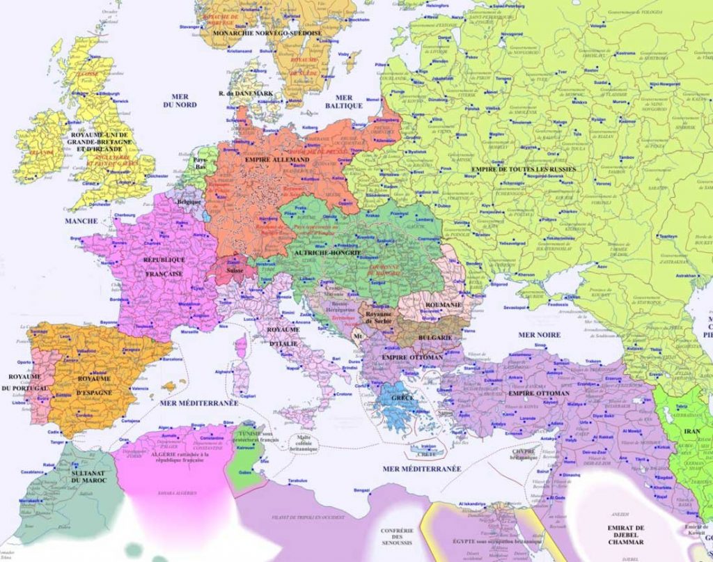 Carte de l'Europe dans les années 1900