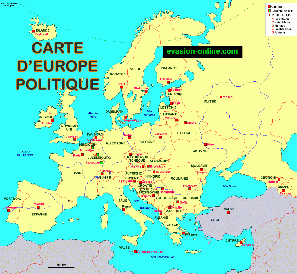 grande carte d'europe avec grands pays et capitales