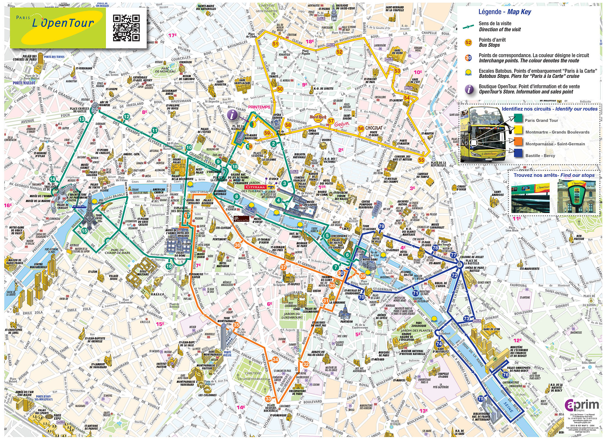 carte touristique de paris - Plan du Bus Open Tour