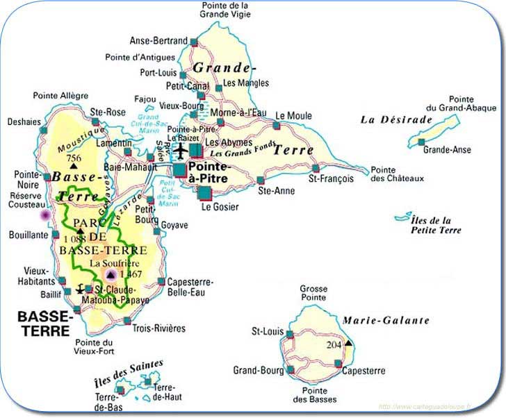 Plan des régions guadeloupéennes