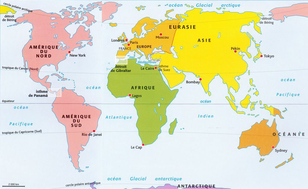 Carte générale - Continents du monde