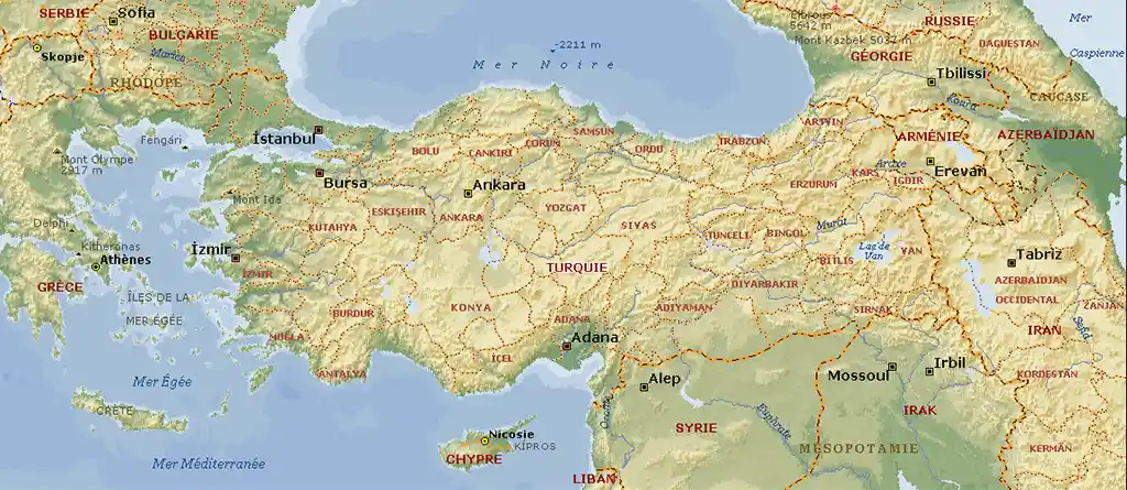 Carte de la Turquie détaillée avec villes
