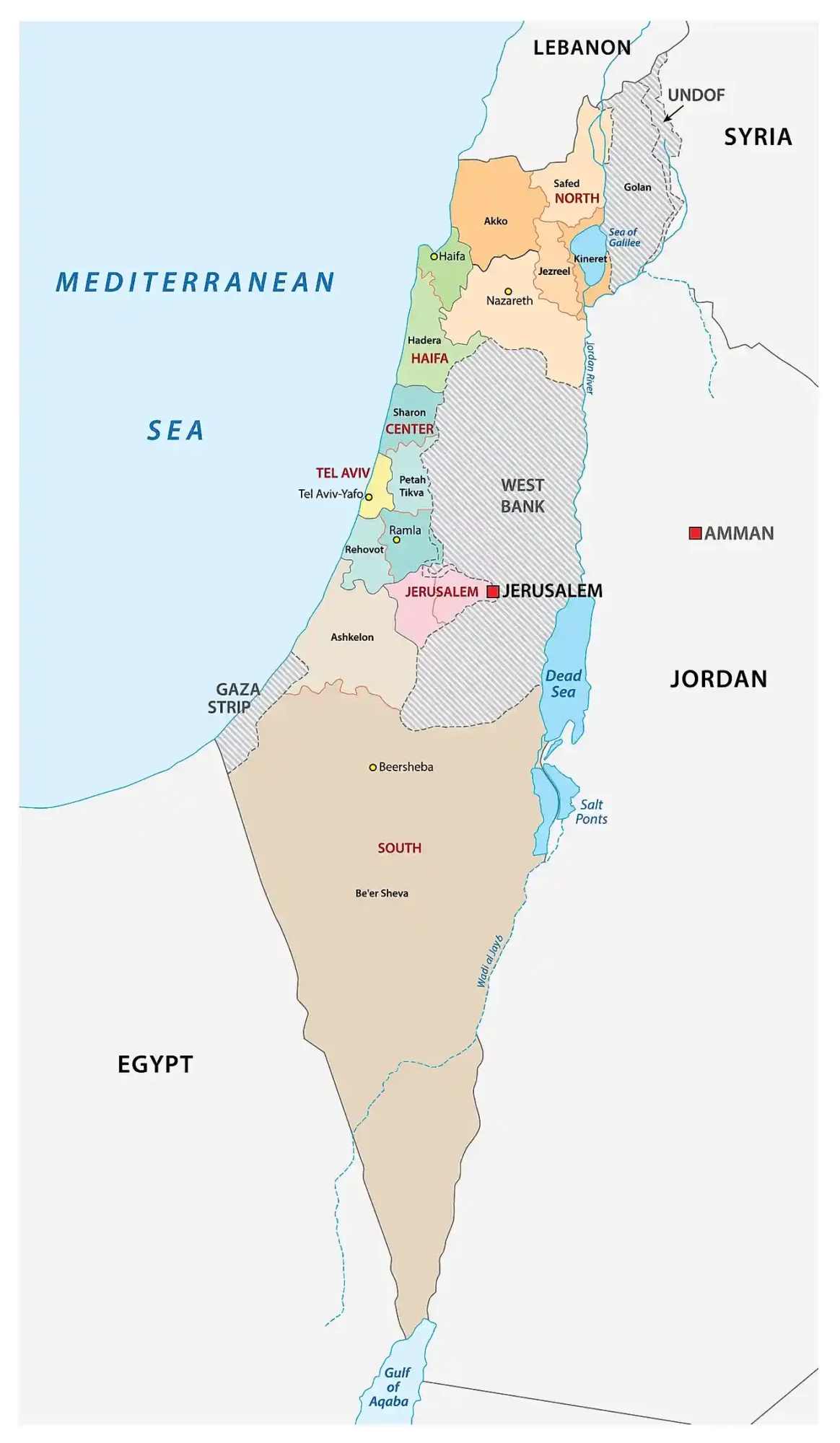Carte des Régions en Israël