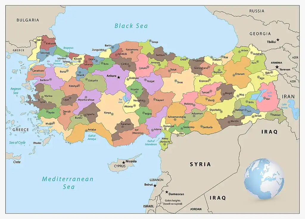 Carte de la Turquie - Régions et villes principales