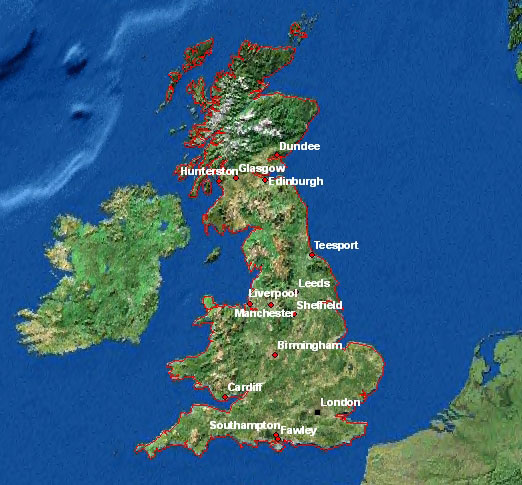 Carte satellite de Grande Bretagne