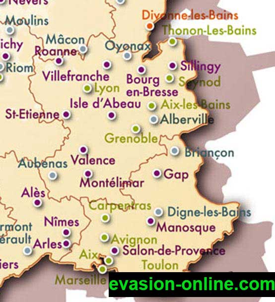 Carte des villes du Sud de la France