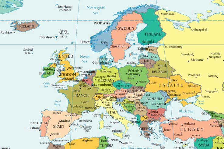 Map of European Countries and Capital Cities