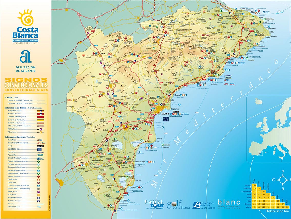 carte costa blanca - méditerranée espagnole - MAP