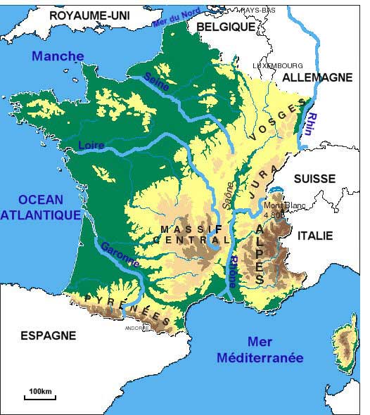 Carte France - Fleuves - Montagnes