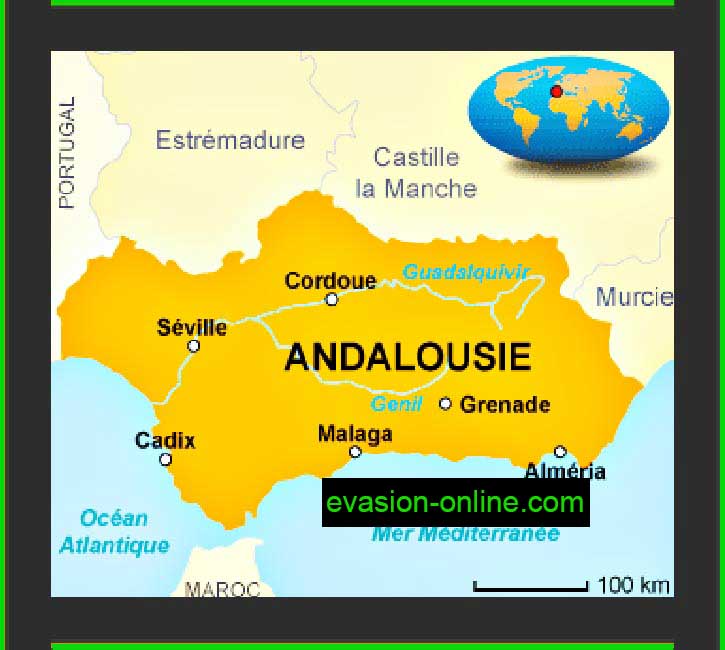 Carte Andalousie et villes principales espagnoles