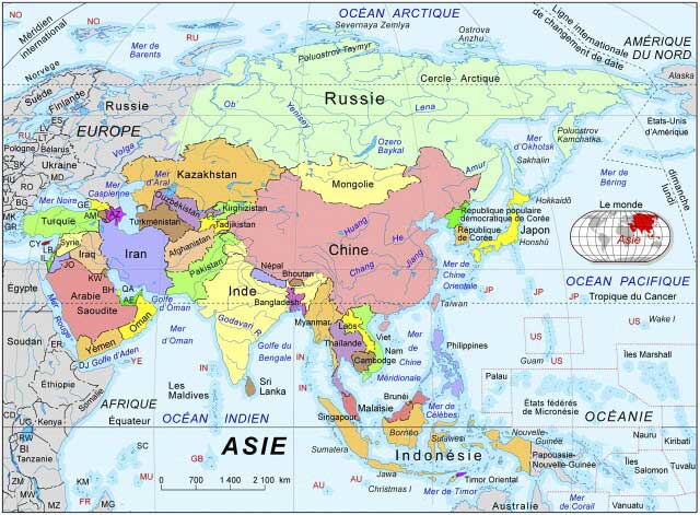 Carte des Pays de l'Asie