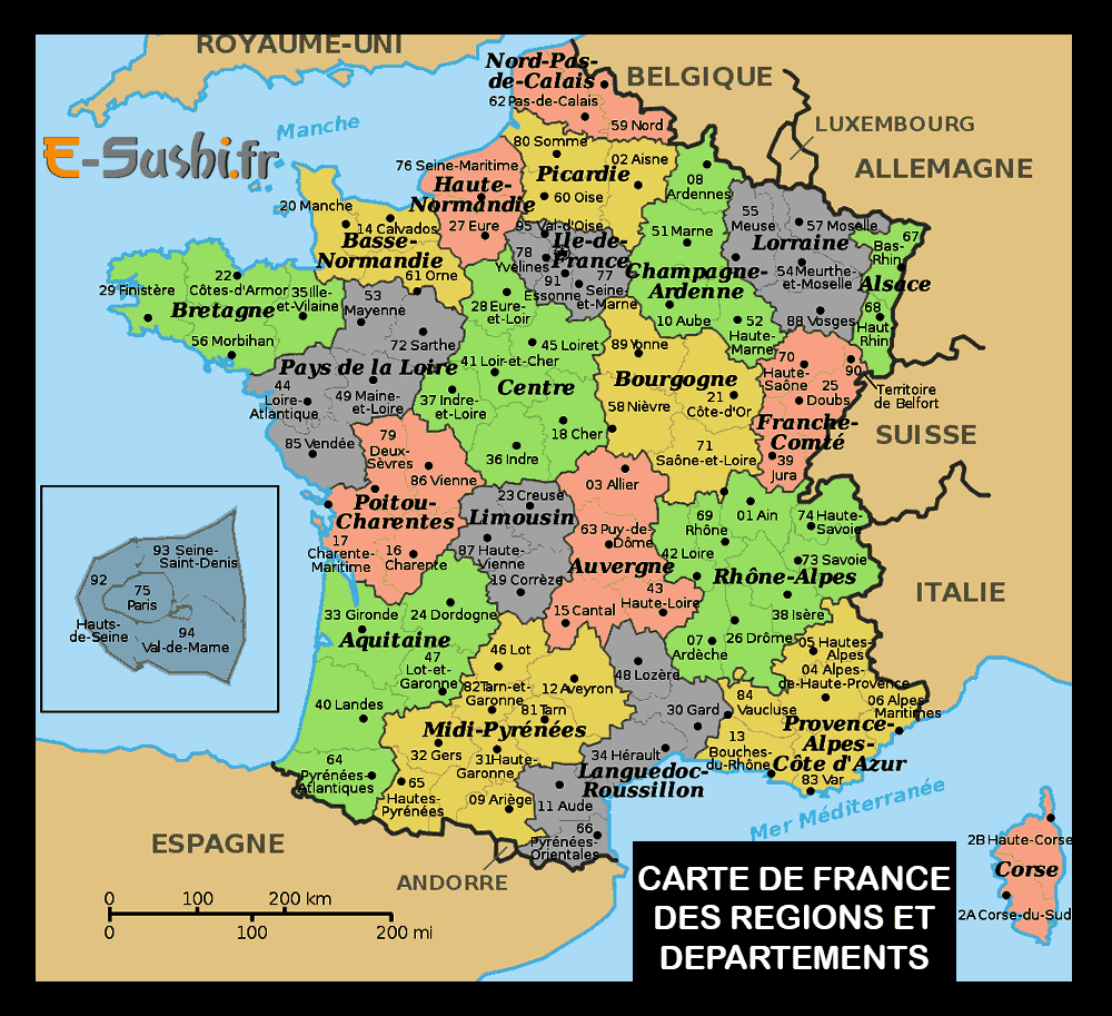 France - Carte départements et régions