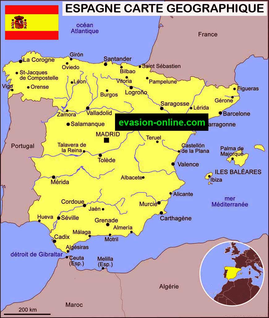 Villes de la carte géographiques de la Carte-Espagne