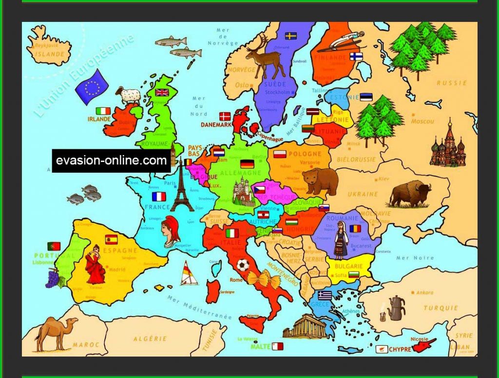 Carte Europe - Symboles des Pays