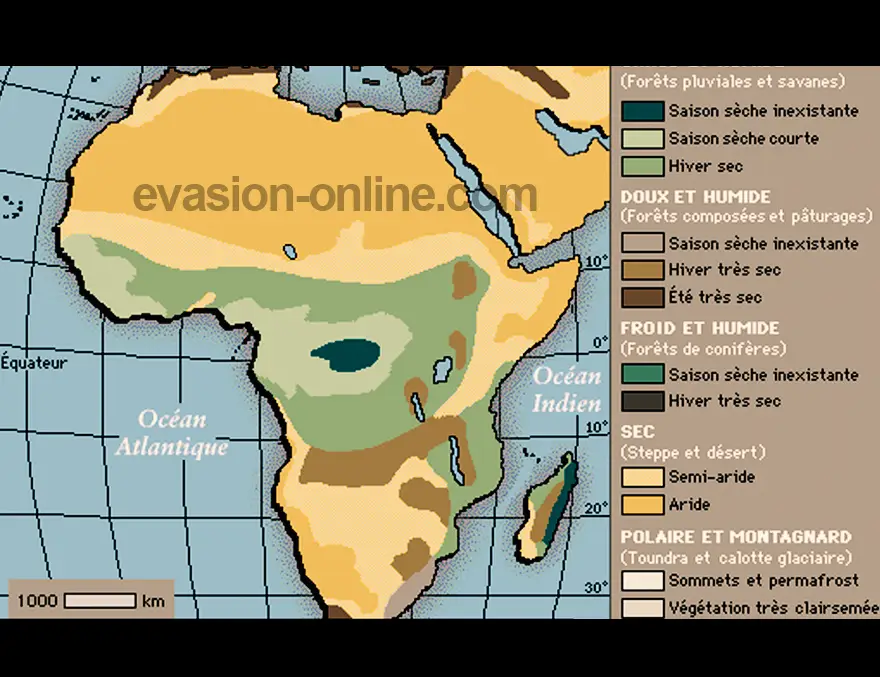Carte des différents climats en Afrique