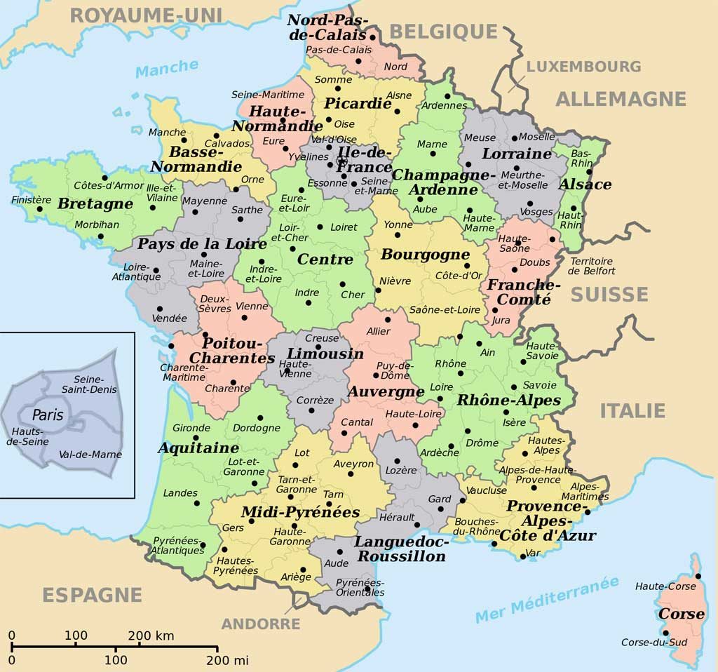 Carte de France - Départements - Régions