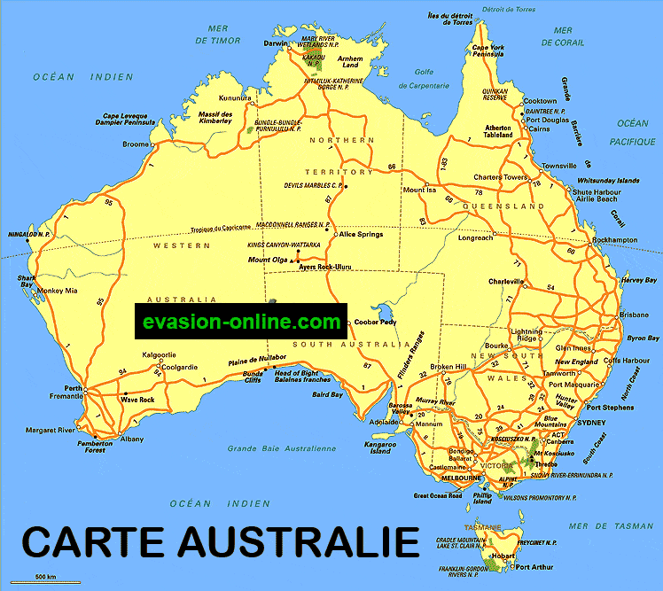 Carte Australie - avec routes