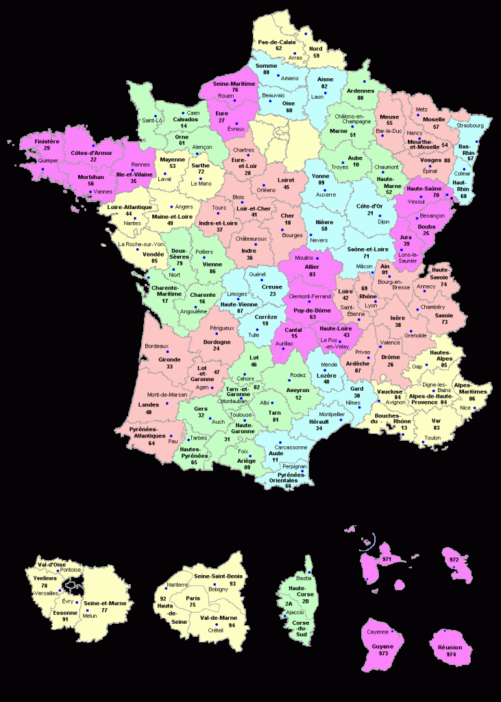 Carte détaillée des départements de France