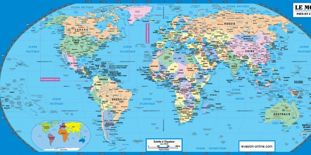 Carte du monde pays et capitales