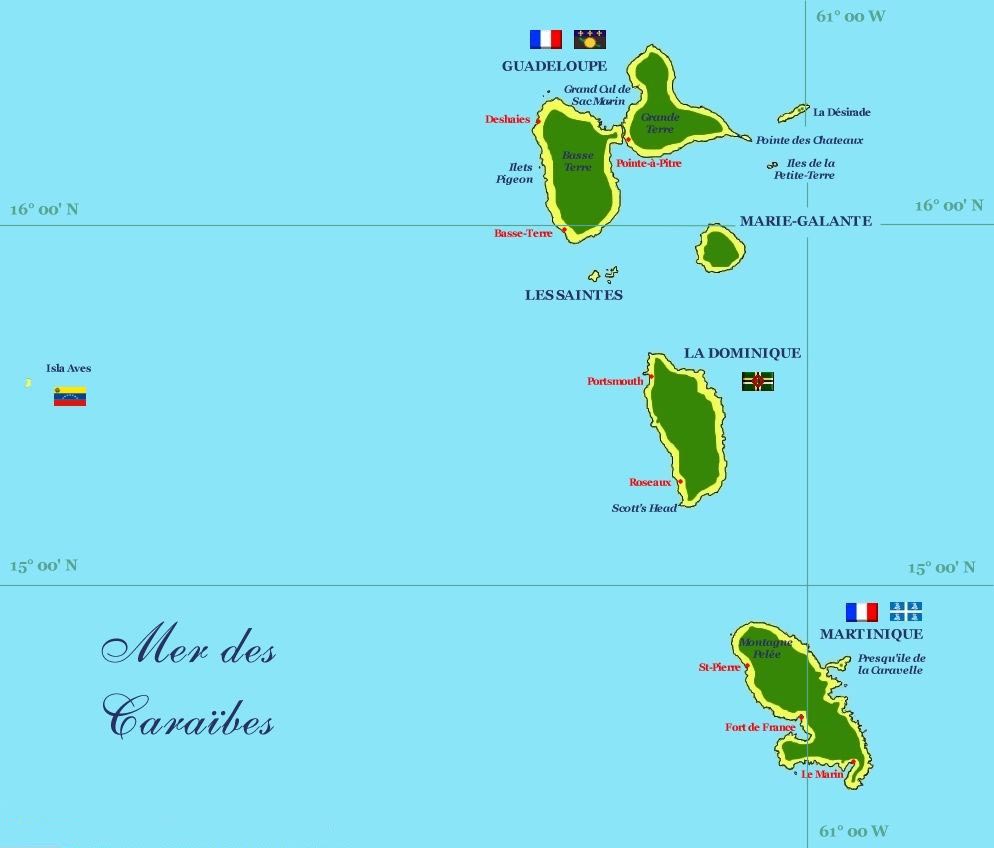 Carte Guadeloupe et Martinique