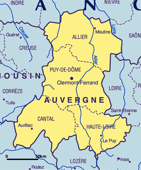 Carte Région Auvergne