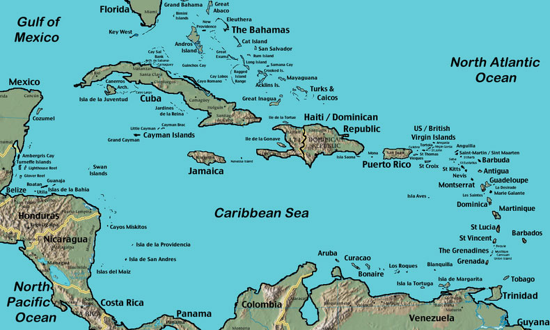 Carte des Iles des Antilles