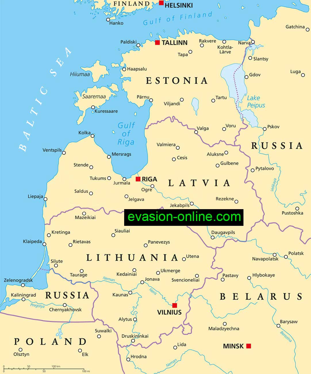 Carte des Pays Baltes politique