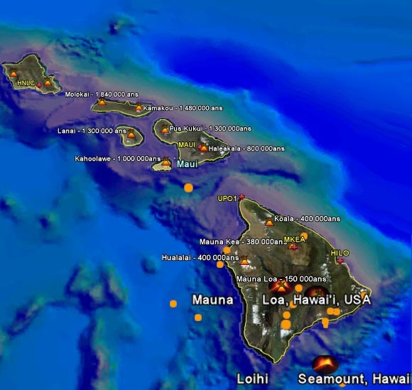 Carte des volcans à Hawaii